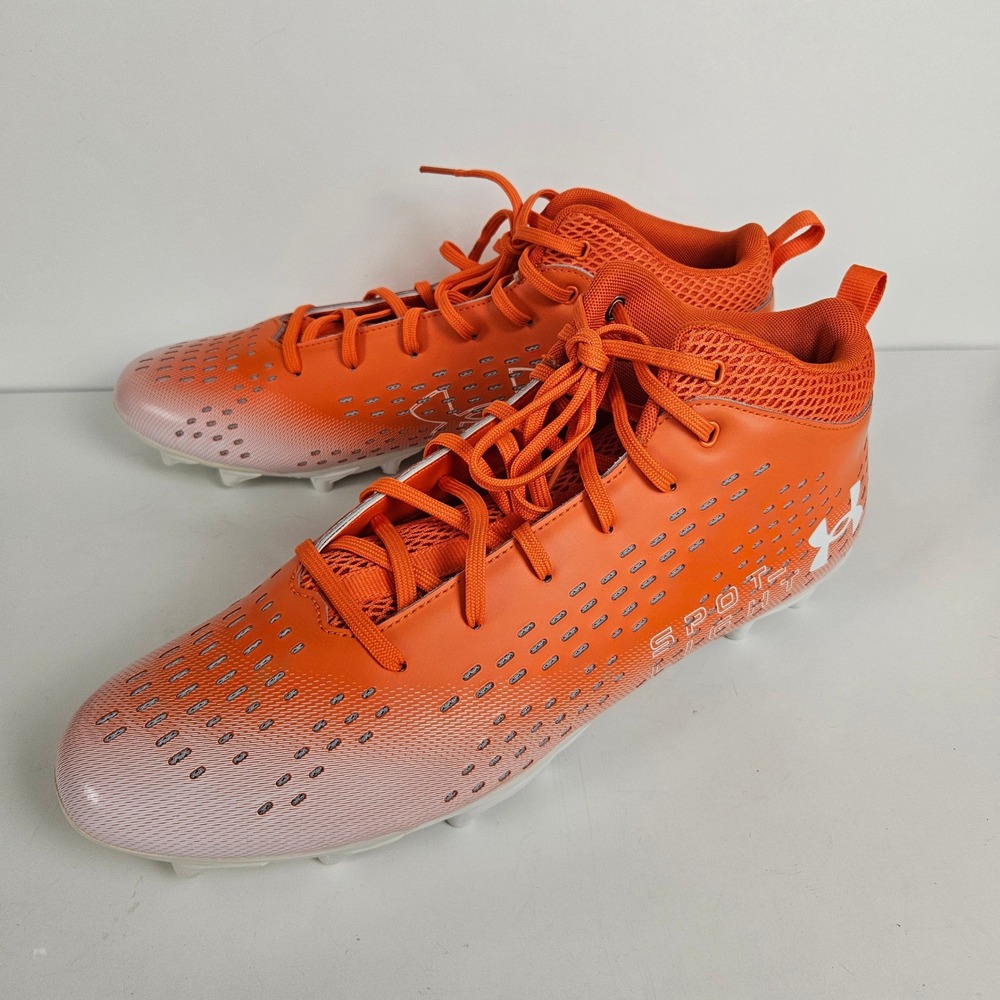 Under Armour Spotlight Orange Mid Football Cleats Men's Size 15